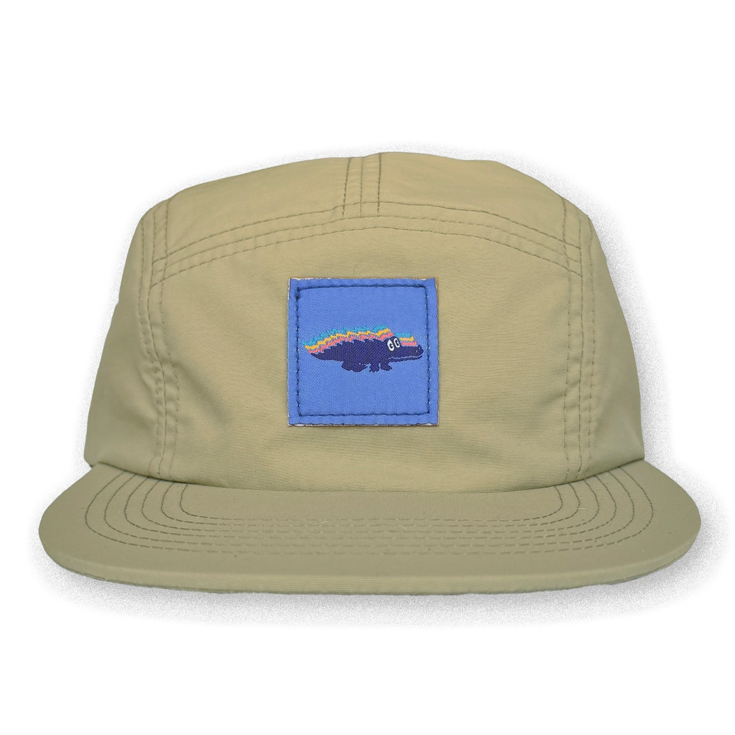 King Gizzard Five Panel Camp Hat / Khaki Nylon with Swimming Pool Gizzy Gator Patch