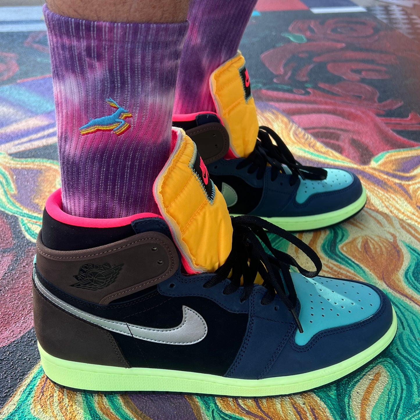 Antelope Embroidered Tie Dye Socks / Nebula