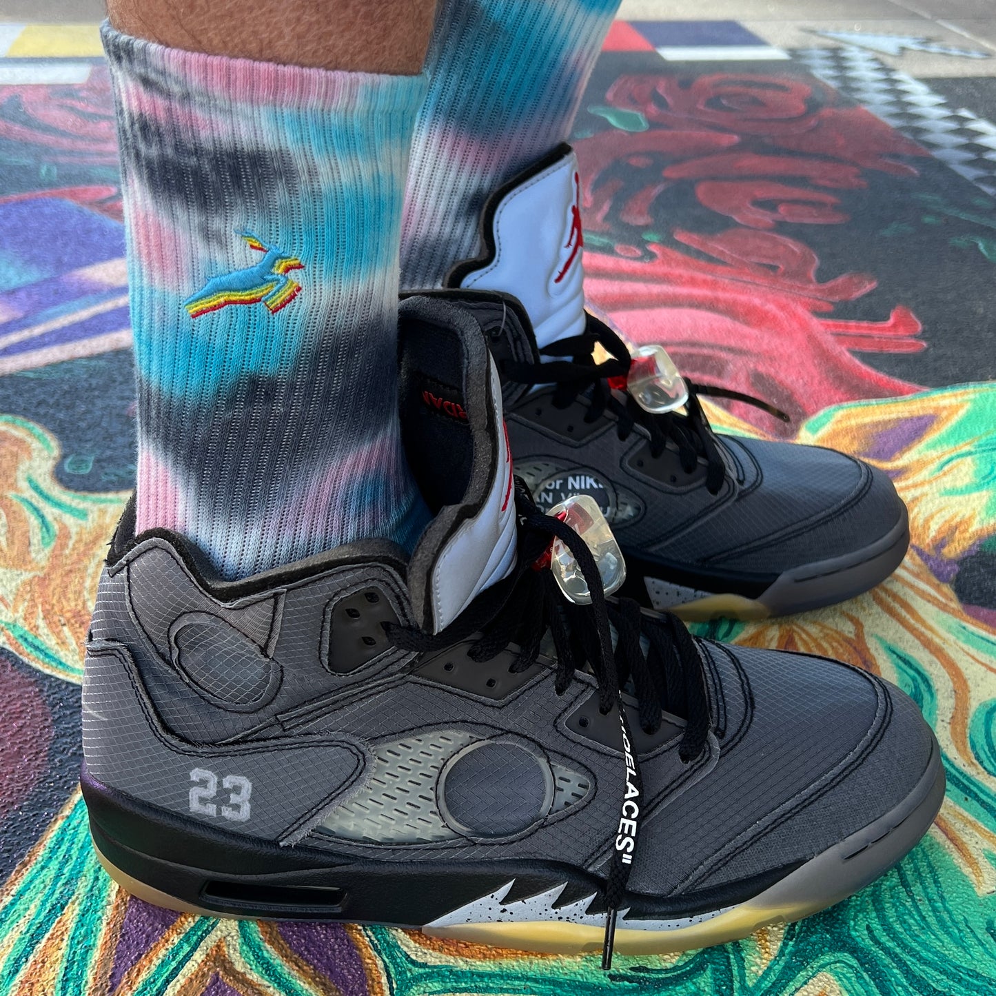 Antelope Embroidered Tie Dye Socks / Cotton Candy Clouds