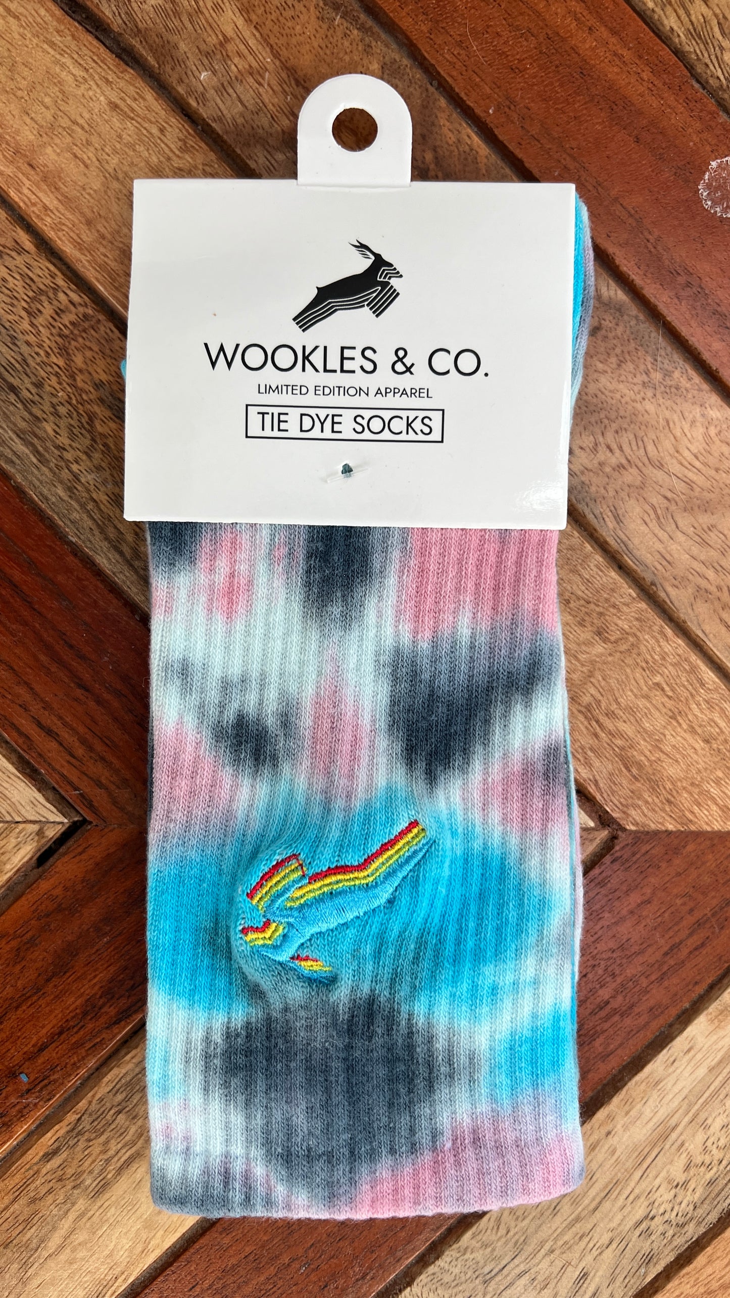 Antelope Embroidered Tie Dye Socks / Cotton Candy Clouds