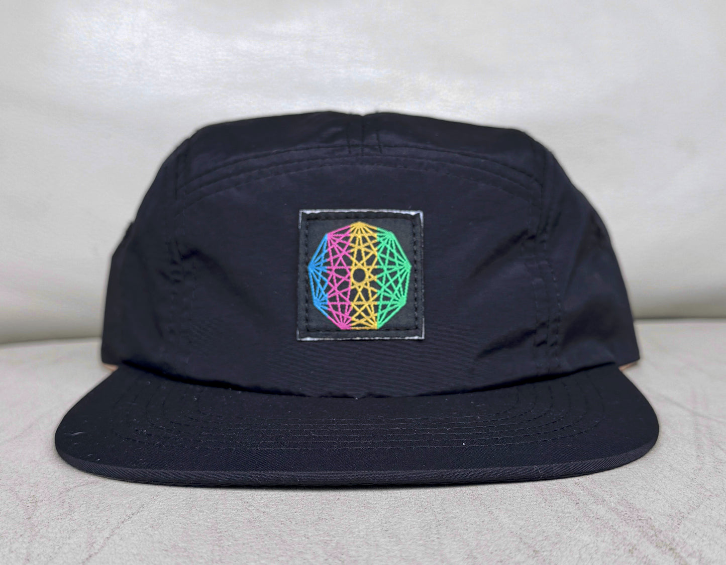 King Gizzard Five Panel Camp Hat / Black Nylon with Nonagon Patch