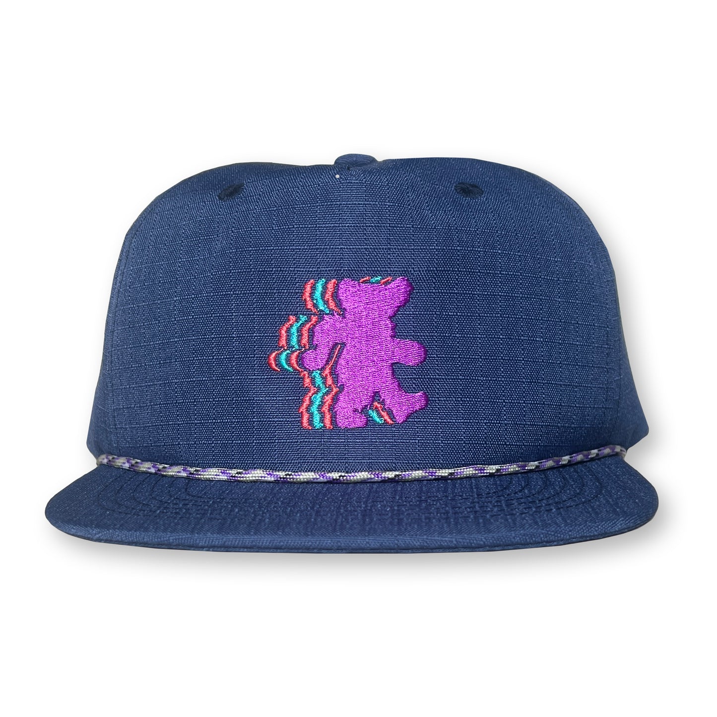 Bear Rope Hat / Navy Ripstop Nylon with Sugar Plum Bear