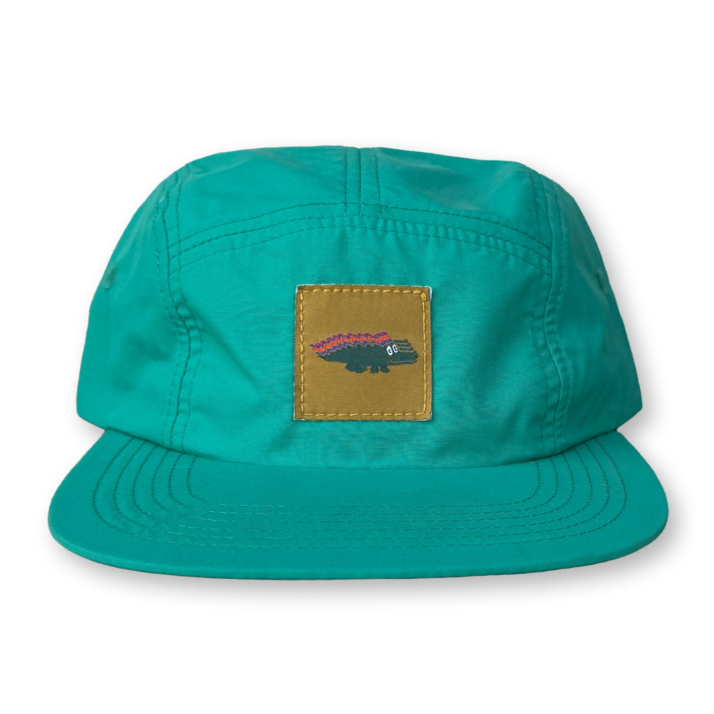 King Gizzard Gator Five Panel Camp Hat / Turquoise Nylon with Yellow Coolant Gizzy Patch