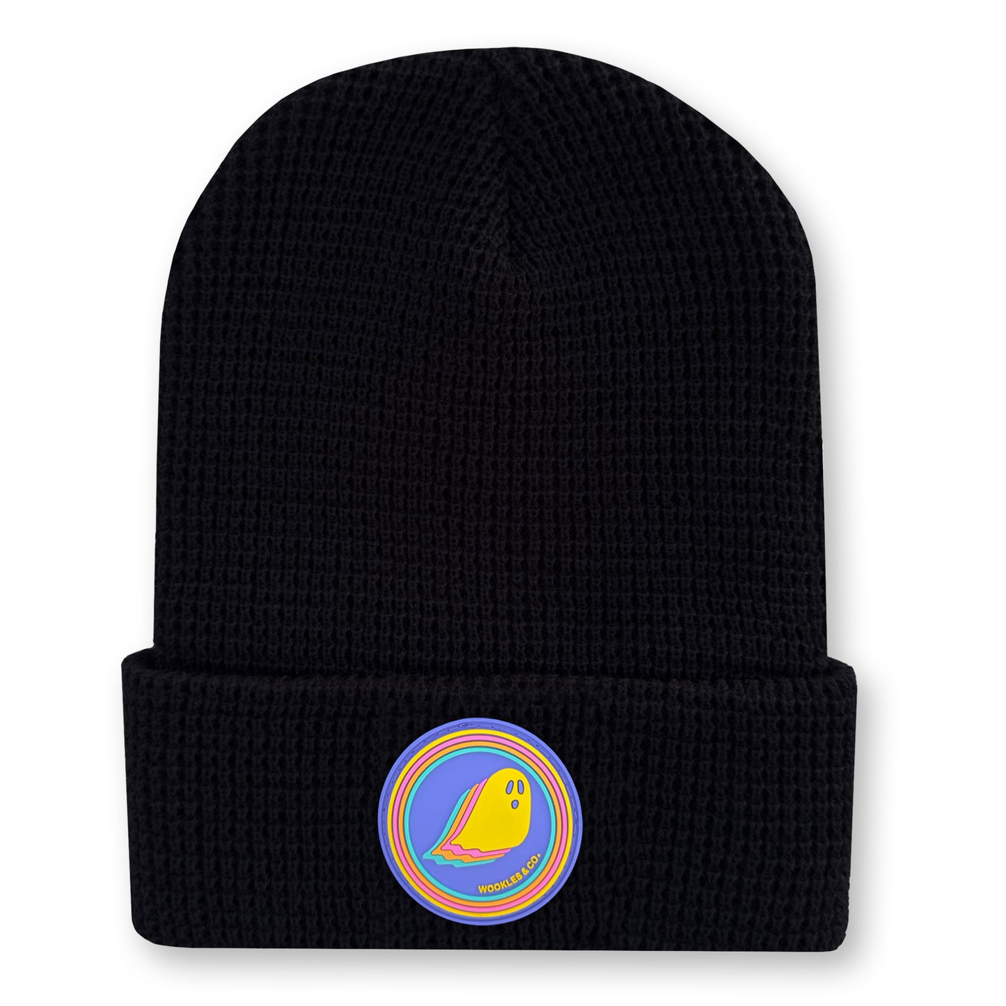 Ghost Waffle Knit Beanie in Black
