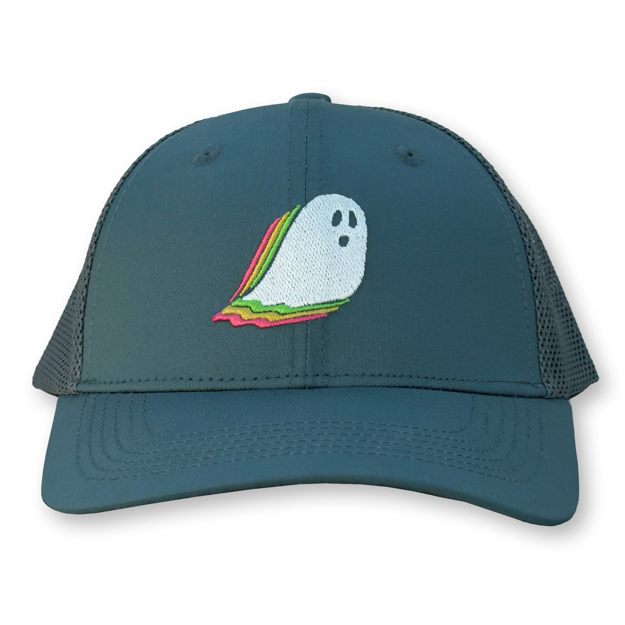Ghost Trucker Hat Blue Spruce Polycotton Blend with Smoke Mesh and Casper Ghost
