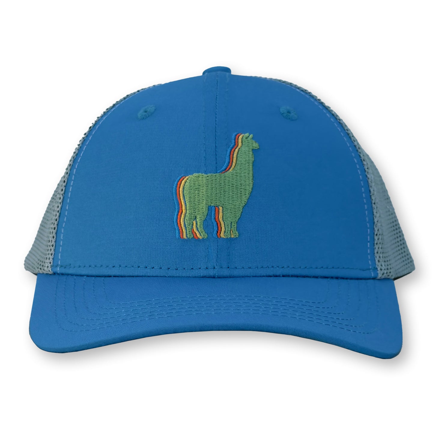 Llama Trucker Hat / Smurf Polycotton Blend with Cloud Mesh and Celery Llama
