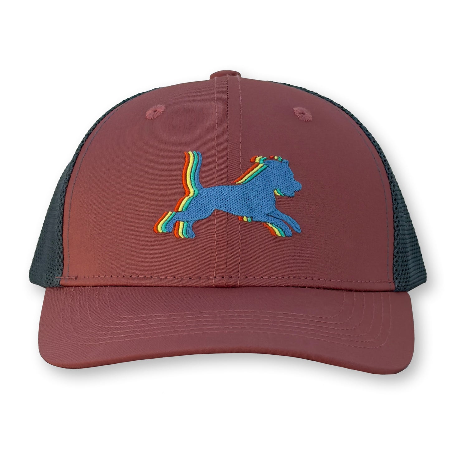 Runaway Jim Trucker Hat / Gryffindor Polycotton Blend with Graphite Mesh and Silly Stix Dog