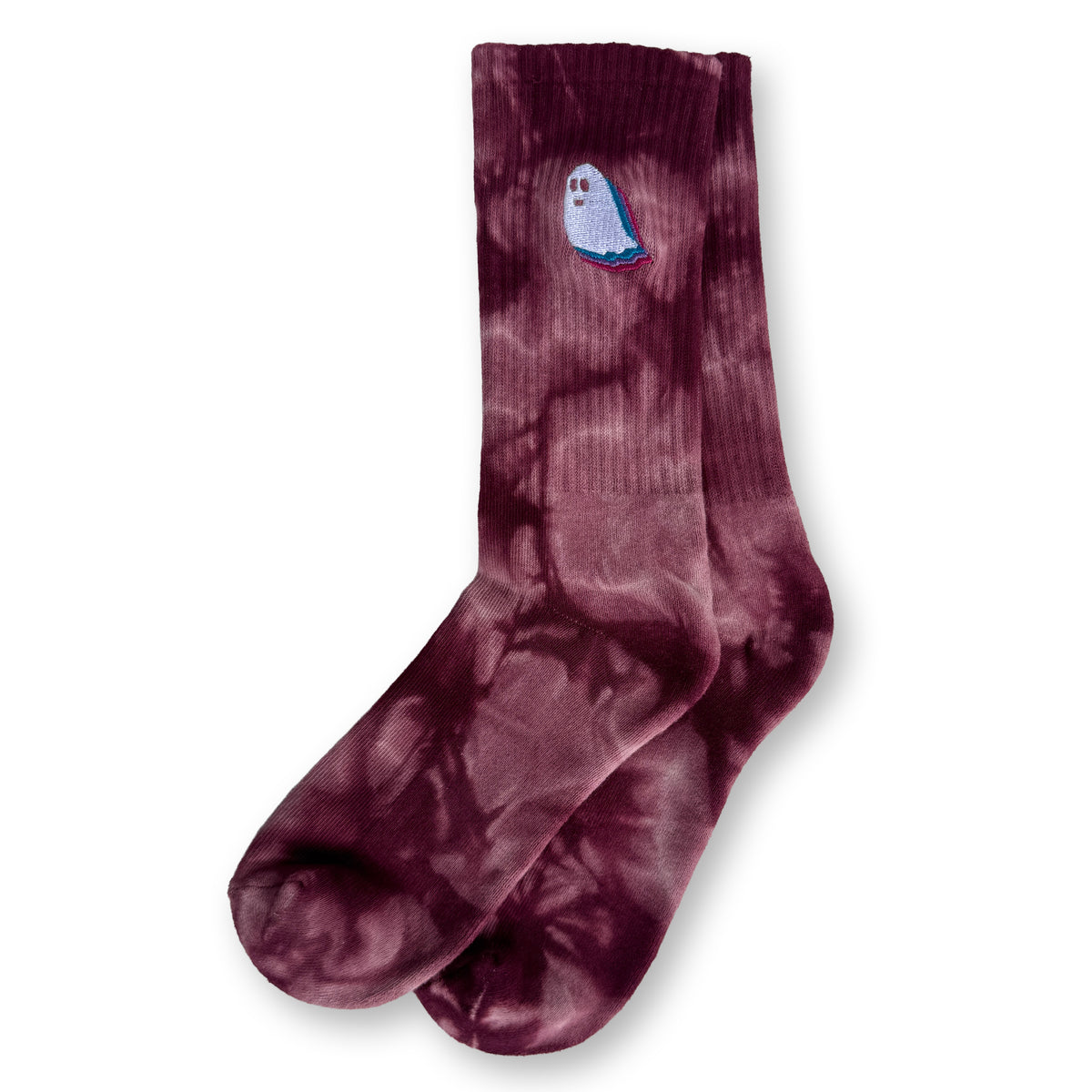 Ghost Embroidered Tie Dye Socks / Rhubarb
