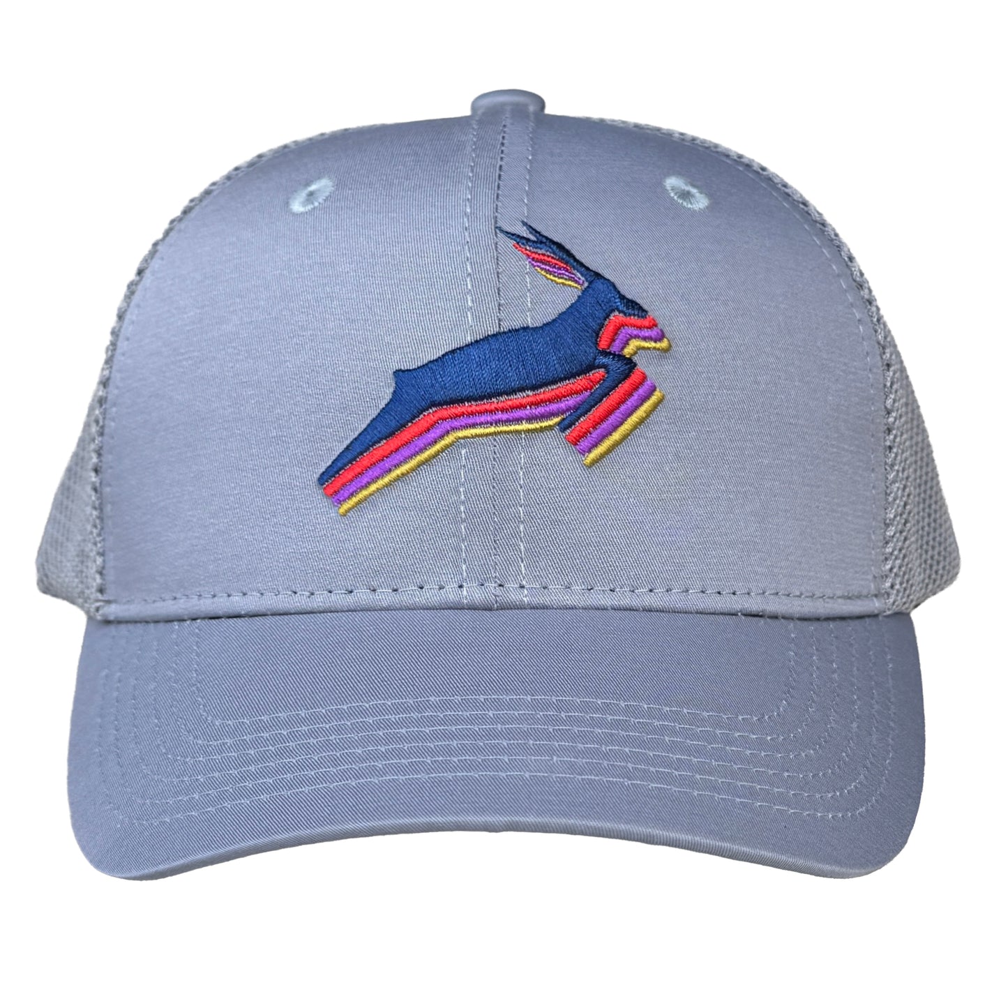 Antelope Trucker Hat / Gull Polycotton Blend with Cloud Mesh and Pop Art Antelope