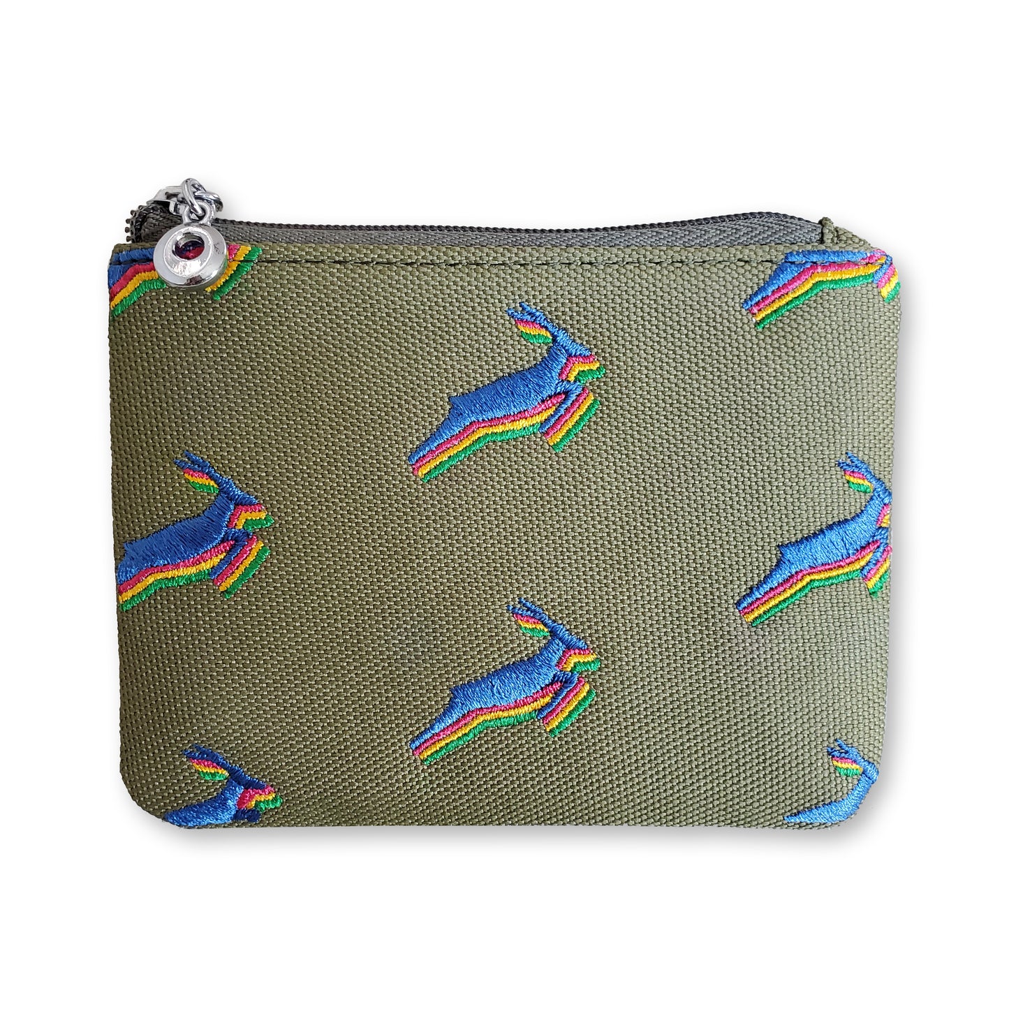 Antelope Embroidery Zipper Wallet / Olive Canvas