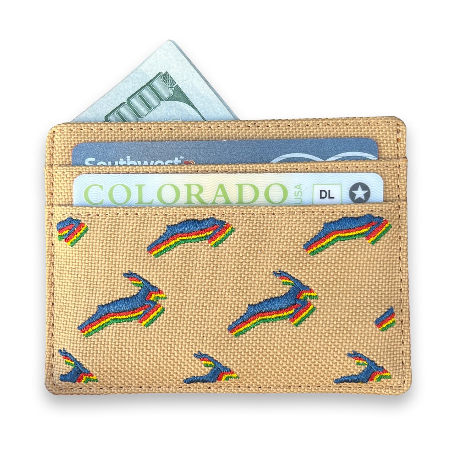 Antelope Embroidery Slim Wallet in Tan