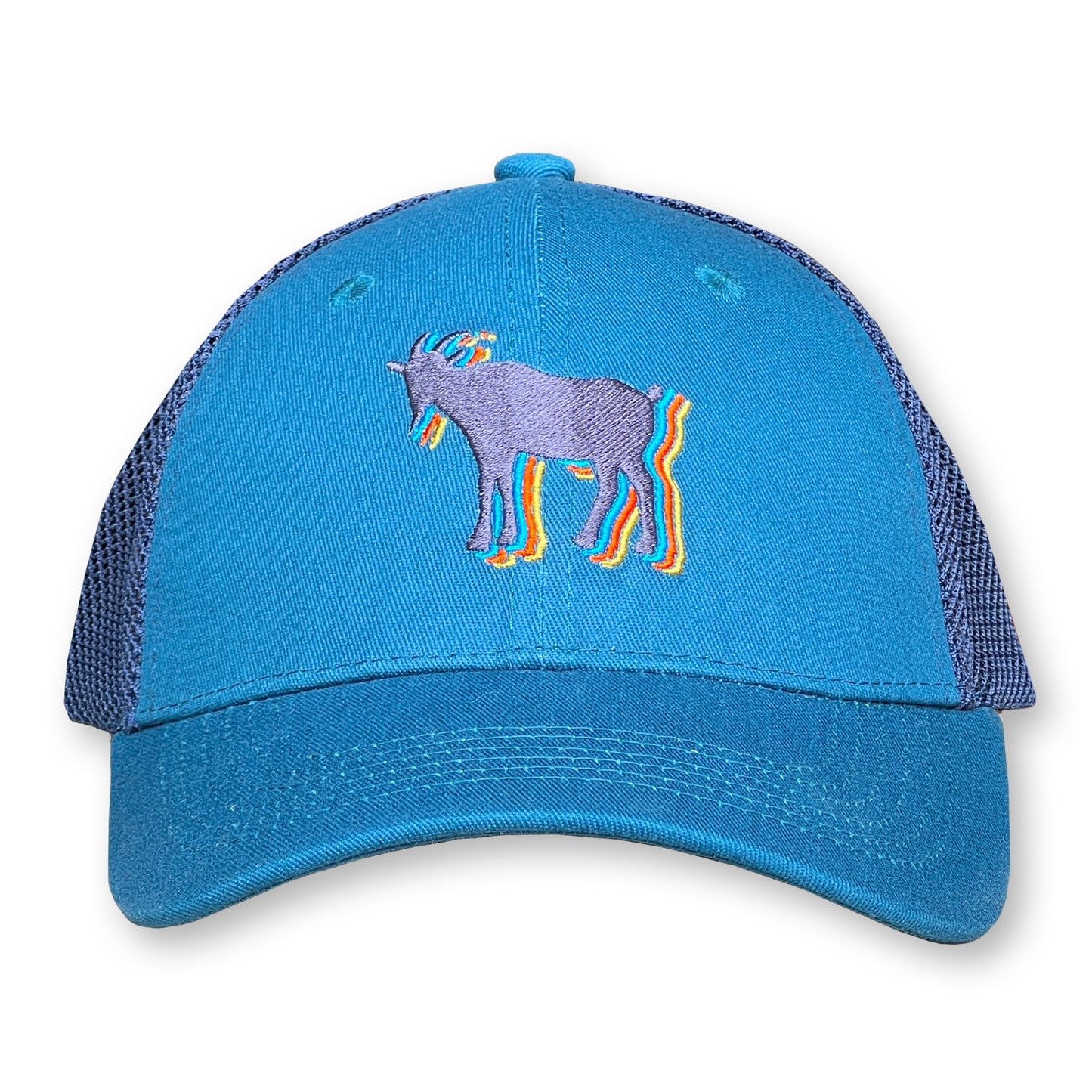 Billy Strings Goat Trucker Hat / Cerulean Cotton with Midnight Mesh and Slate Billy Goat