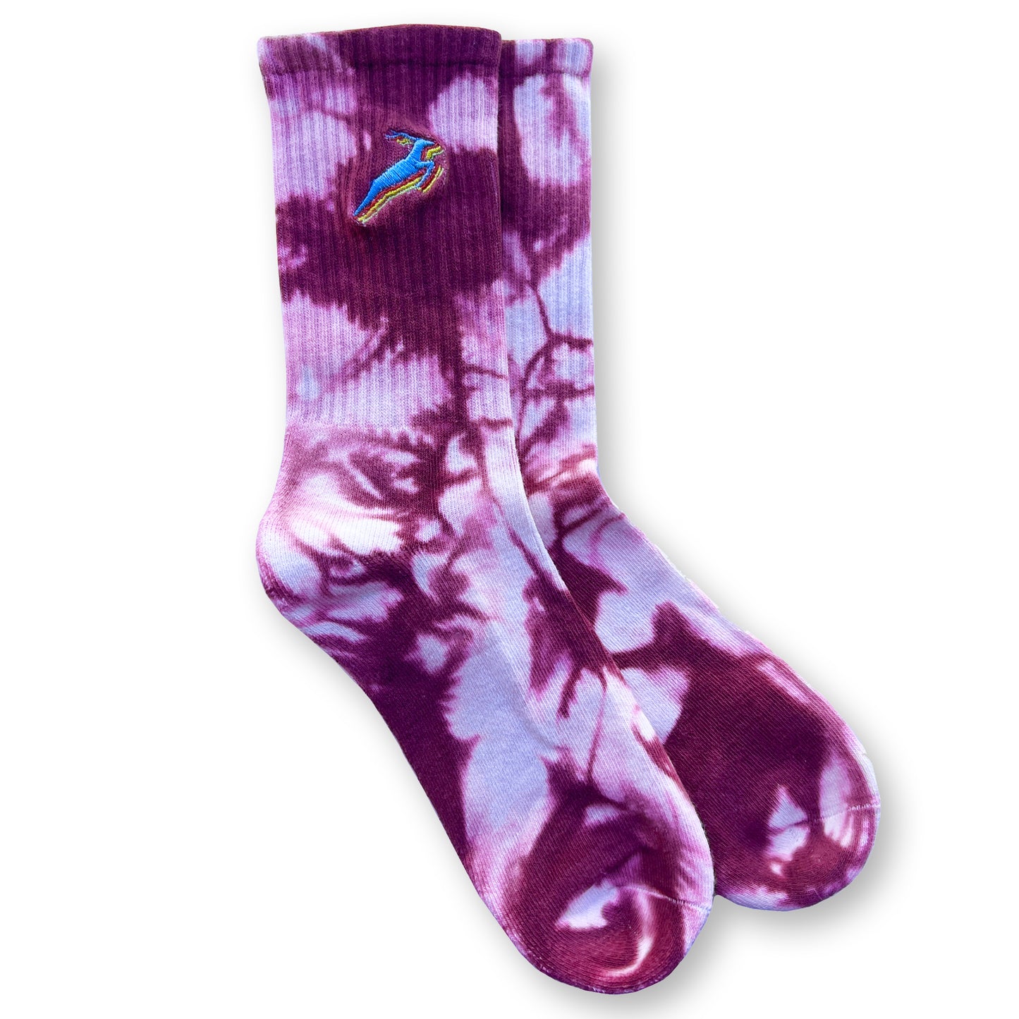 Antelope Embroidered Cushioned Tie Dye Socks / Rhubarb