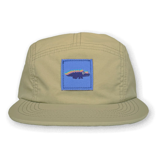 King Gizzard Five Panel Camp Hat / Khaki Nylon with Swimming Pool Gizzy Gator Patch