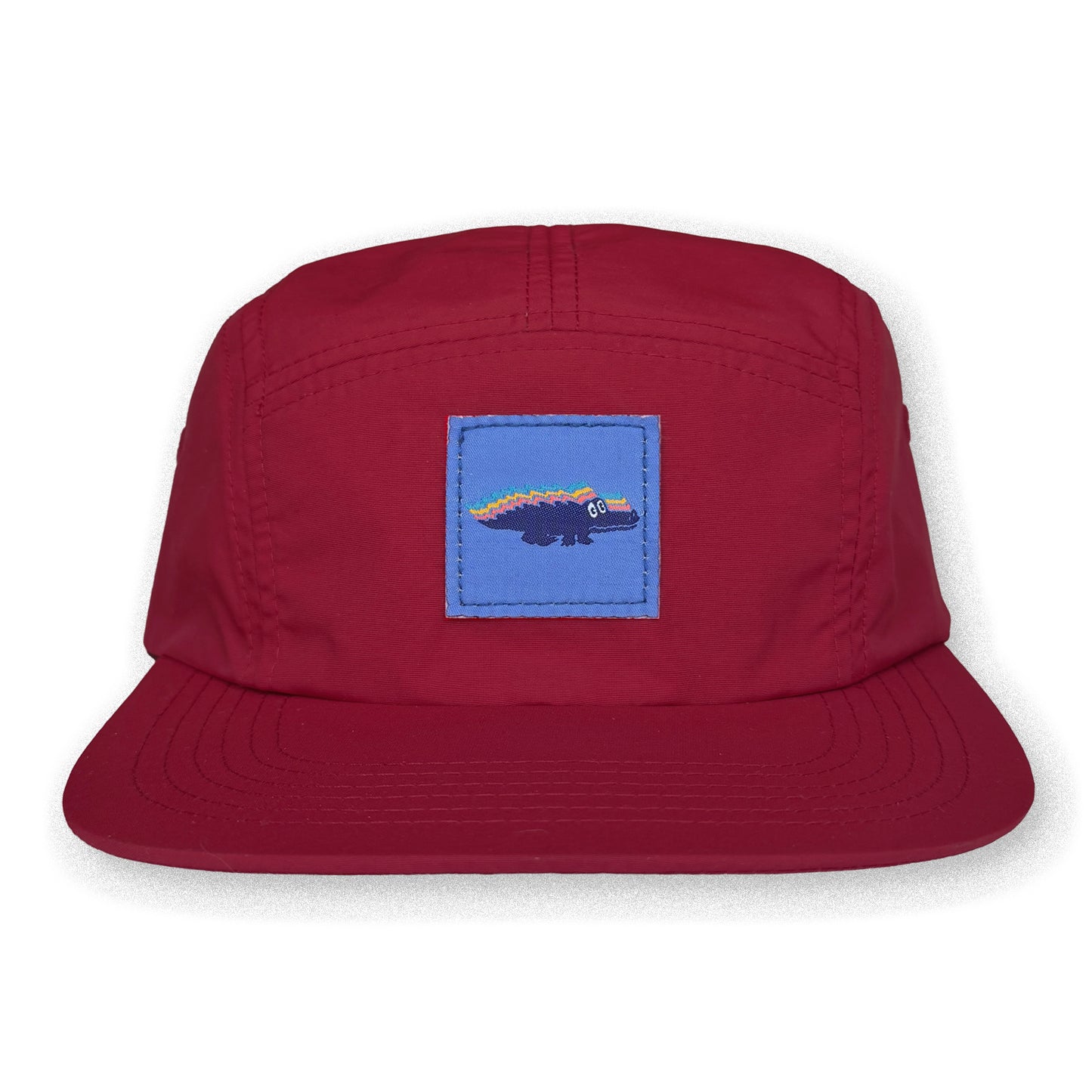 King Gizzard Five Panel Camp Hat / Crimson Nylon with Swimming Pool Gizzy Gator Patch