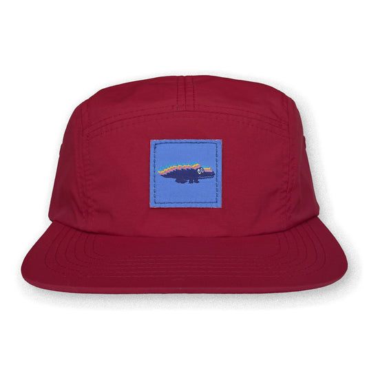 King Gizzard Five Panel Camp Hat / Crimson Nylon with Swimming Pool Gizzy Gator Patch