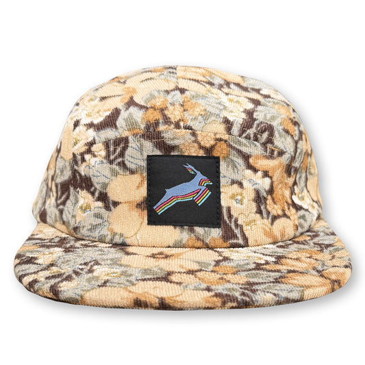 Antelope Five Panel Camp Hat / Earthy Floral Corduroy with Greenhouse Antelope Patch