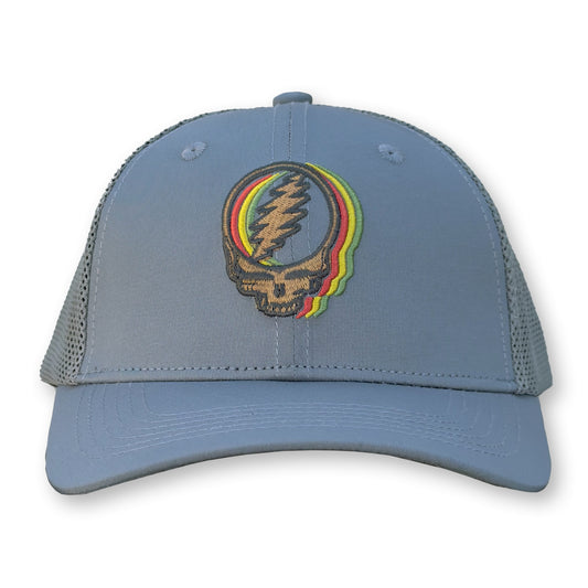Stealie Trucker Hat / Gull Polycotton Blend with Cloud Mesh and Jah Coffee Stealie