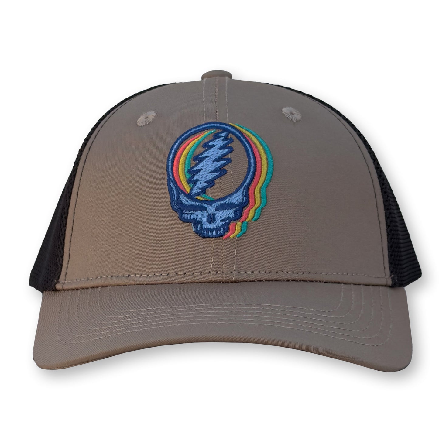 Stealie Trucker Hat / Latte Polycotton Blend with Chocolate Mesh and Gobstopper Stealie
