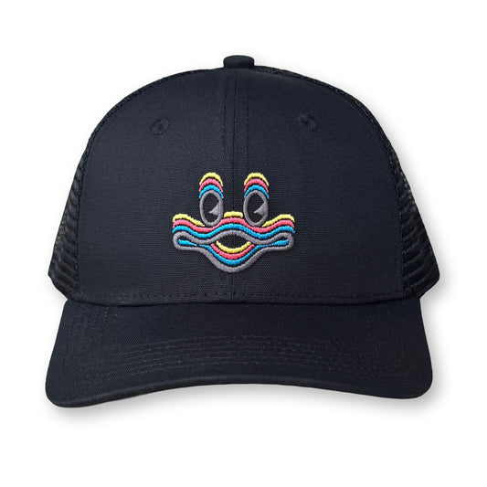 King Gizzard Trucker Hat / Jet Polycotton Blend with Batman Mesh and Oil Slick Cyboogie