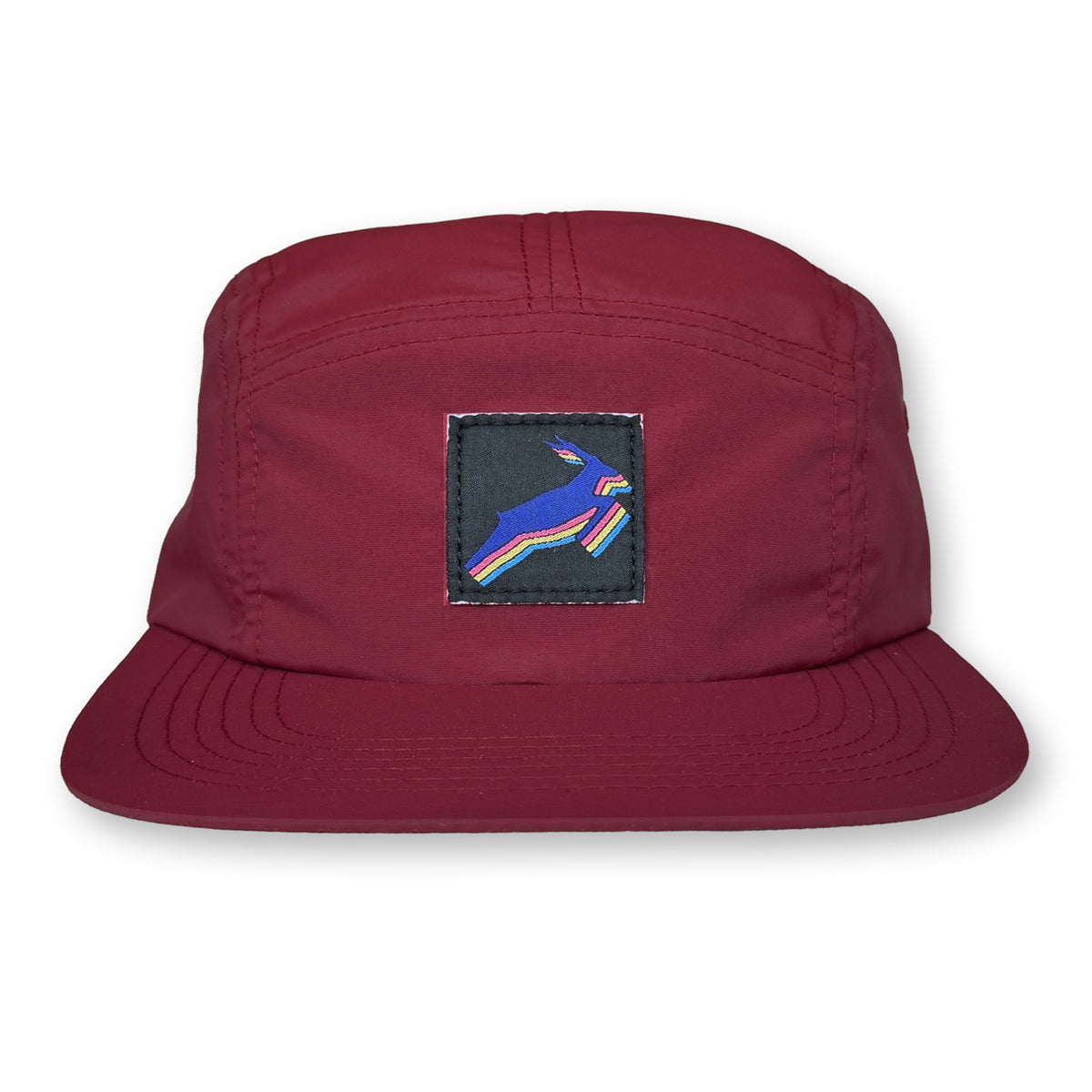 Antelope Five Panel Camp Hat / Crimson Nylon with Ultramarine Antelope Patch