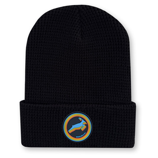 Antelope Waffle Knit Beanie in Black