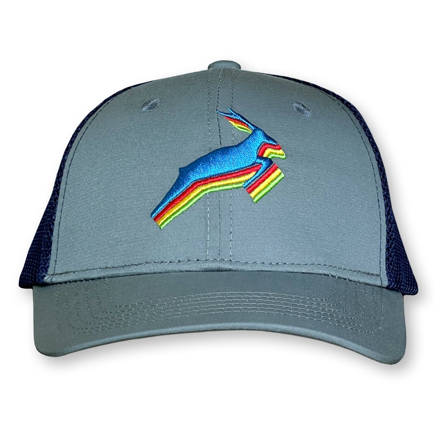 Antelope Trucker Hat / Fog Polycotton Blend with Midnight Mesh and Classic Antelope