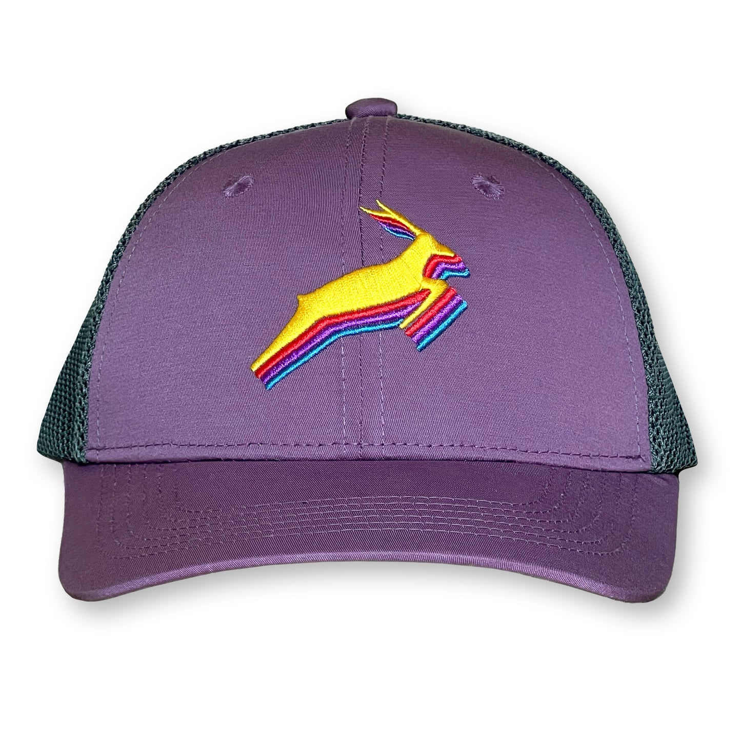 Antelope Trucker Hat / Mauve Polycotton Blend with Graphite Mesh and Daffodil Antelope