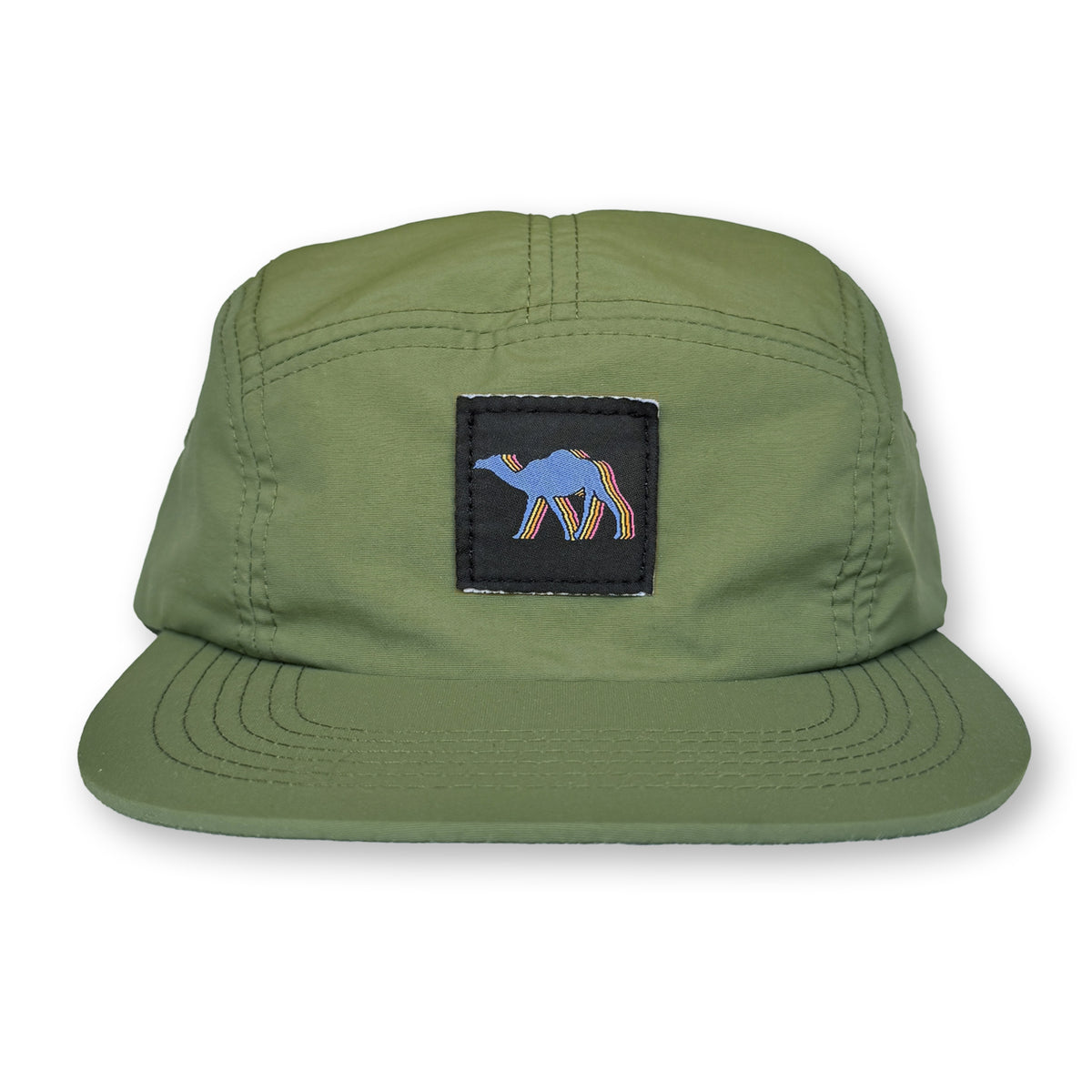 Camel Five Panel Camp Hat / Asparagus Nylon with Egyptian Camel Patch