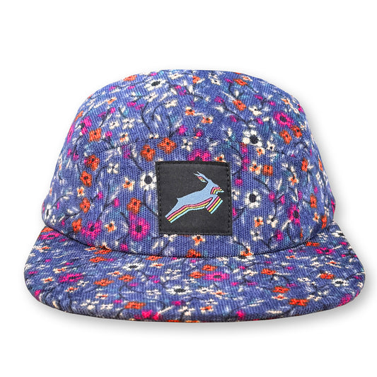 Antelope Five Panel Camp Hat / Indigo Floral Corduroy with Greenhouse Antelope Patch