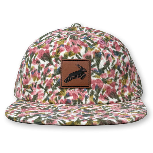 Antelope Floral Corduroy Hat / Begonia Corduroy with Leather Antelope Patch