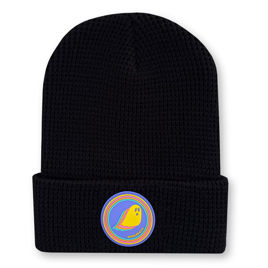 Ghost Waffle Knit Beanie in Black