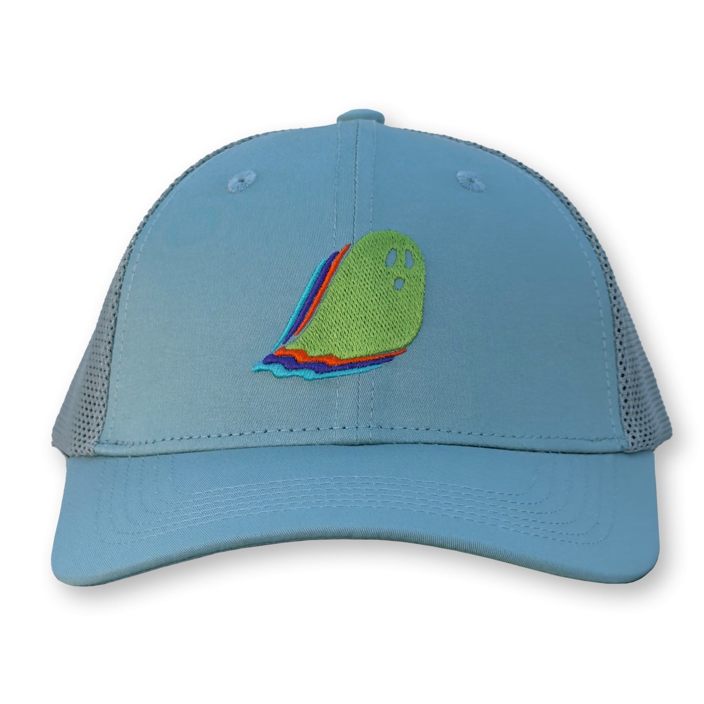 Ghost Trucker Hat / Glacier Polycotton Blend with Cloud Mesh and Jackfruit Ghost