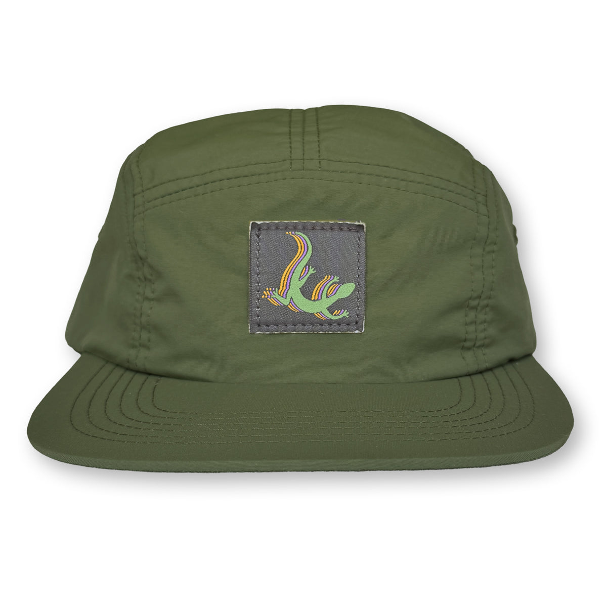 Lizard Five Panel Camp Hat / Asparagus Nylon with Anole Lizard Patch
