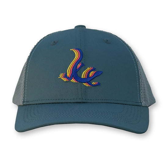 Lizard Trucker Hat / Blue Spruce Polycotton Blend with Cloud Mesh and Lake Fire Lizard