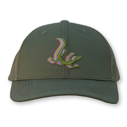 Lizard Trucker Hat / Chermula Polycotton Blend with Oat Mesh and English Pea Lizard