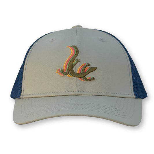 Lizard Trucker Hat / Irwin Polycotton Blend with Prussian Mesh and Broccoli Raab Lizard