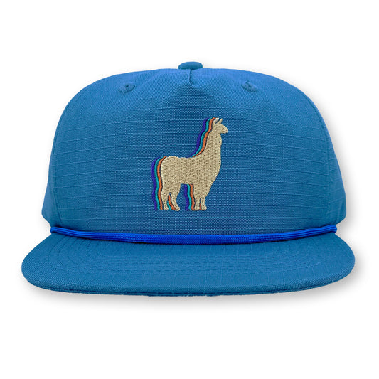 Llama Rope Hat / Azurite Ripstop Nylon with Shredded Wheat Llama