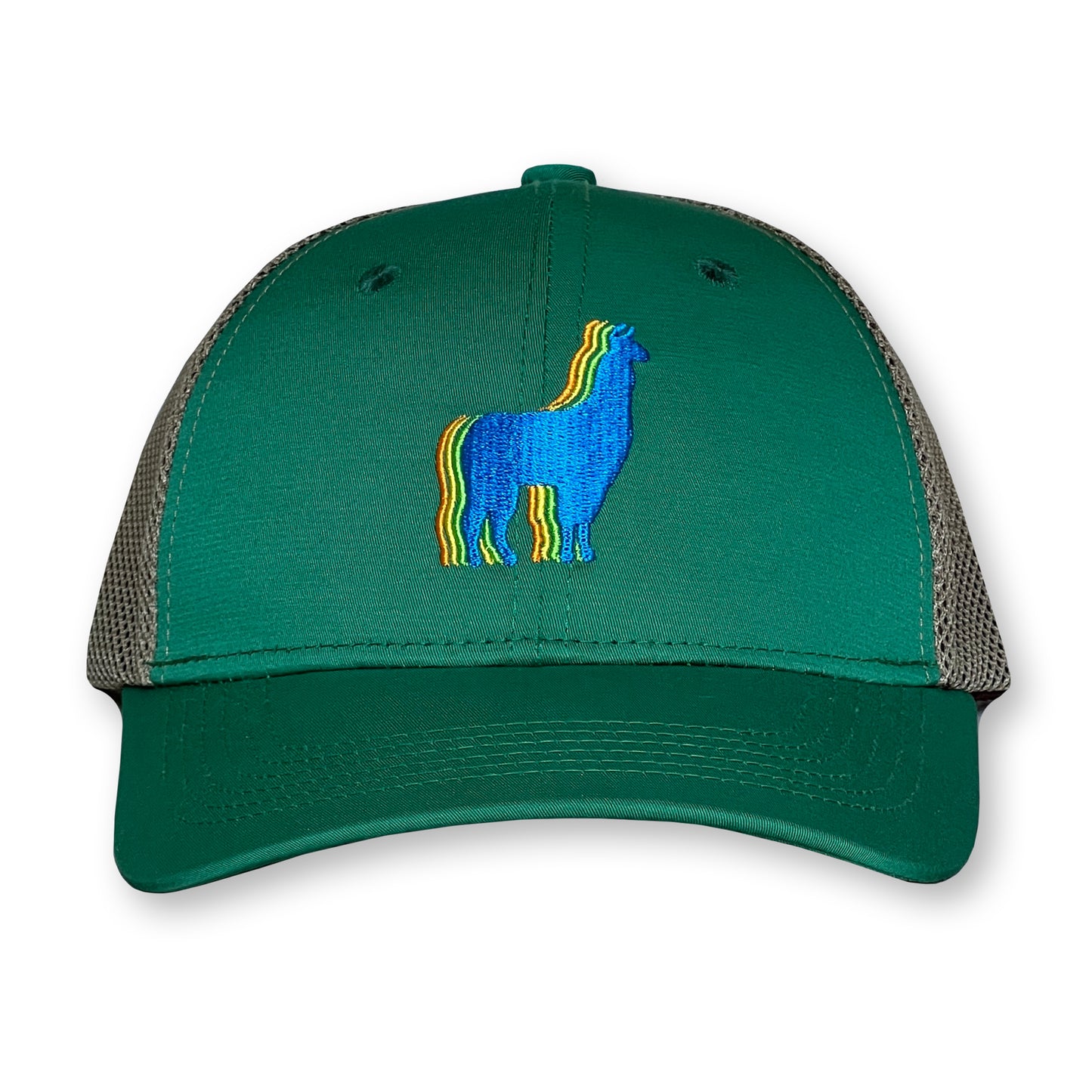 Llama Trucker Hat / Clover Polycotton Blend with Oat Mesh and Ribbon Eel Llama