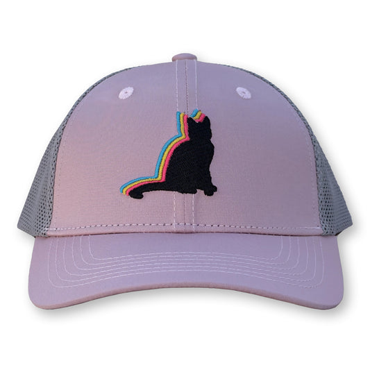 Poster Nutbag Trucker Hat / Blush Polycotton Blend with Cloud Mesh and Black Cat