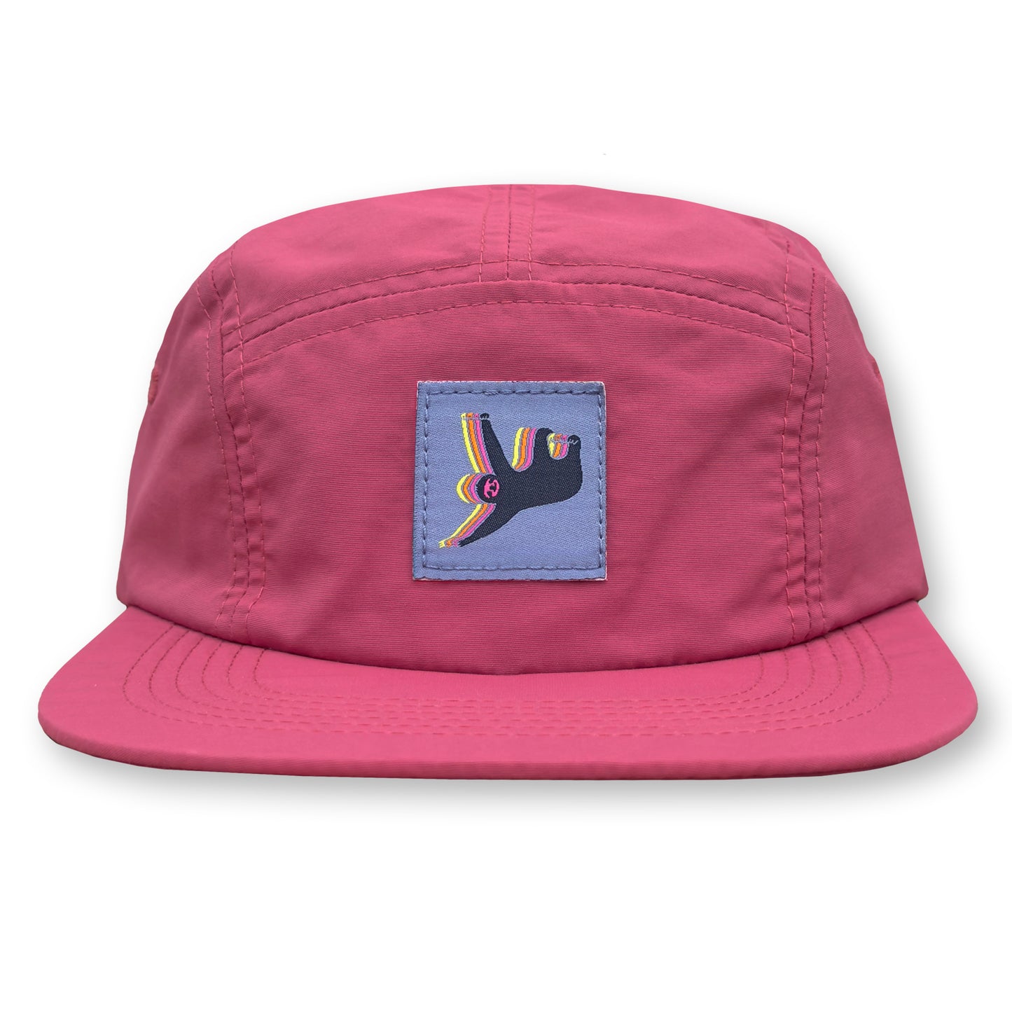 Sloth Five Panel Camp Hat / Watermelon Nylon with Periwinkle Sloth Patch