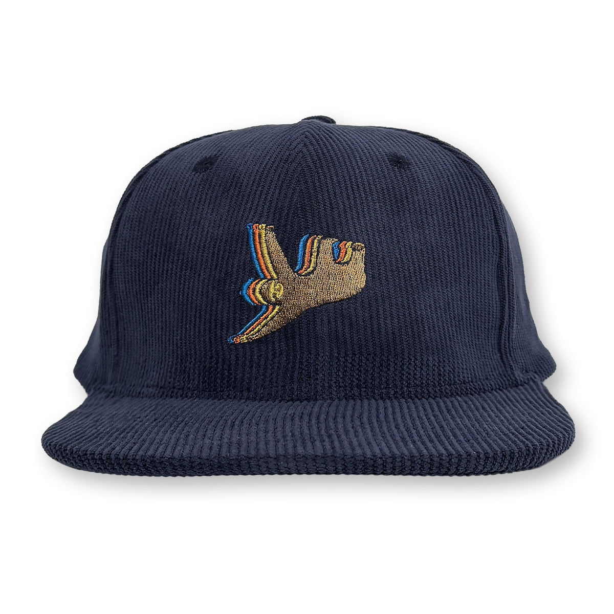 Sloth Corduroy Structured Hat / Navy Corduroy with Wooded Trail Sloth