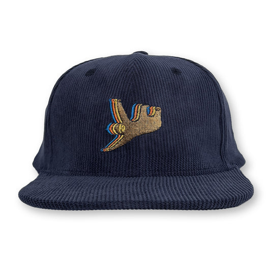Sloth Corduroy Structured Hat / Navy Corduroy with Wooded Trail Sloth