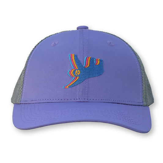 Sloth Trucker Hat / Agapanthis Polycotton Blend with Cloud Mesh and Blue Sloth