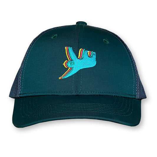 Sloth Trucker Hat / Castleton Polycotton Blend with Graphite Mesh and Tropical Skittles Sloth
