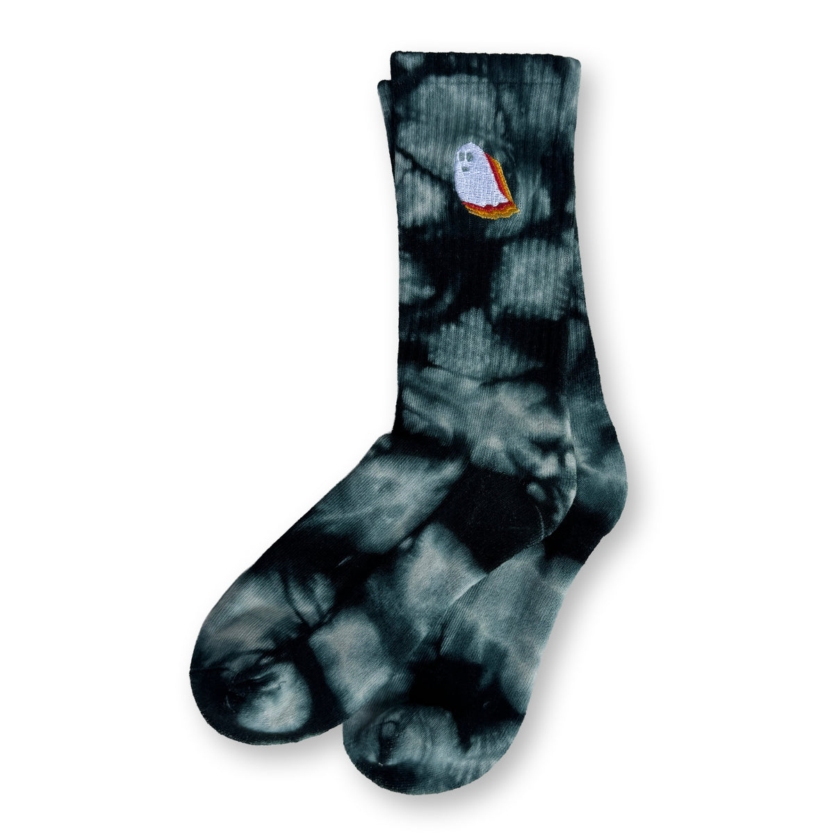 Ghost Embroidered Tie Dye Socks / Malachite