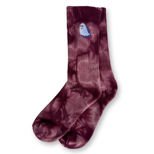 Ghost Embroidered Tie Dye Socks / Rhubarb