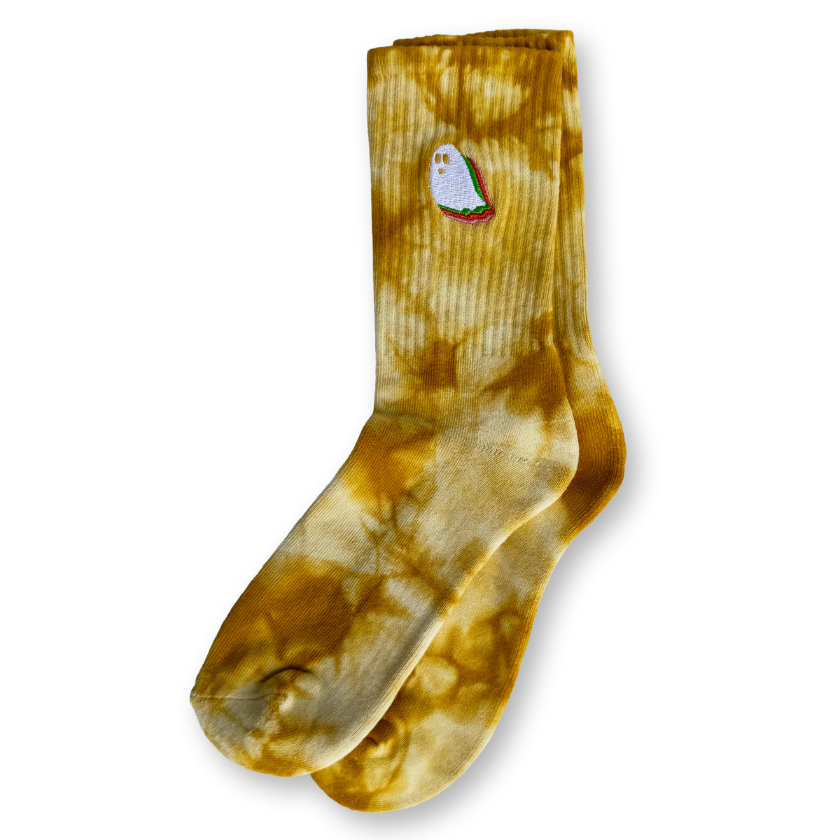 Ghost Embroidered Tie Dye Socks / Saffron
