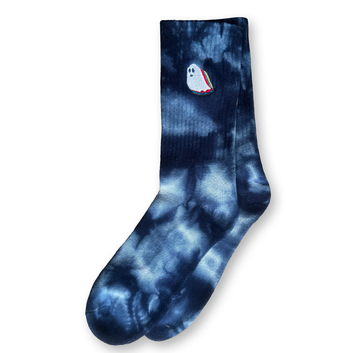 Ghost Embroidered Tie Dye Socks / Squid Ink