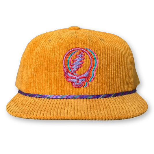 Stealie Rope Hat / Marigold Corduroy with Lavender Bouquet Stealie